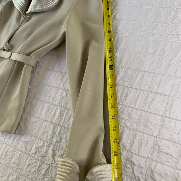 Vintage Lori Weidner Evenings Ivory 2 piece Suit 6 Satin Belted Blazer Skirt - Picture 10 of 16